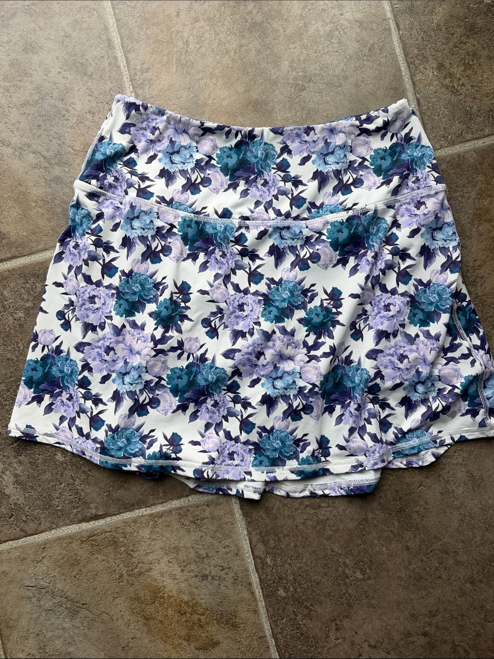 Floral Circle Golf Skort in White with Teal & Lavender Blooms